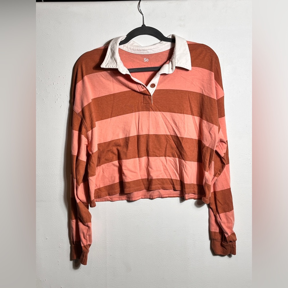 SO Woman's Cropped Collared Pink Rugby Top Large